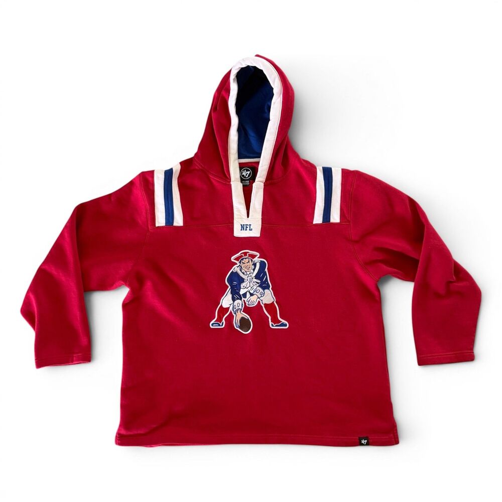 47 Brand New England Patriots Throwback Logo Hoodie Red Mens XXL Fleece Lined